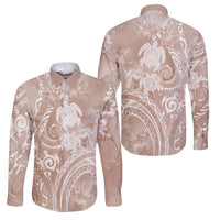 Aloha Hawaii Turtles Floral Family Matching Puletasi and Hawaiian Shirt Taupe Marbles Glaze LT7 Dad's Shirt - Long Sleeve Taupe - Polynesian Pride