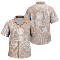 Aloha Hawaii Turtles Floral Family Matching Puletasi and Hawaiian Shirt Taupe Marbles Glaze LT7 Son's Shirt Taupe - Polynesian Pride