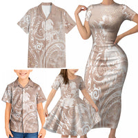 Aloha Hawaii Turtles Floral Family Matching Short Sleeve Bodycon Dress and Hawaiian Shirt Taupe Marbles Glaze LT7 - Polynesian Pride