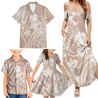 Aloha Hawaii Turtles Floral Family Matching Summer Maxi Dress and Hawaiian Shirt Taupe Marbles Glaze LT7 - Polynesian Pride