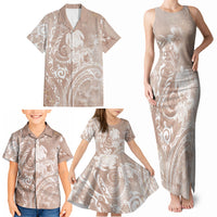 Aloha Hawaii Turtles Floral Family Matching Tank Maxi Dress and Hawaiian Shirt Taupe Marbles Glaze LT7 - Polynesian Pride