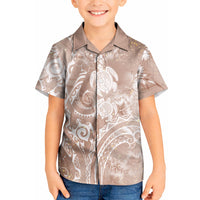 Aloha Hawaii Turtles Floral Kid Hawaiian Shirt Taupe Marbles Glaze LT7 Kid Taupe - Polynesian Pride