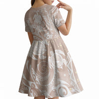 Aloha Hawaii Turtles Floral Kid Short Sleeve Dress Taupe Marbles Glaze LT7 - Polynesian Pride