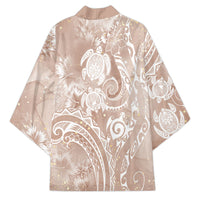Aloha Hawaii Turtles Floral Kimono Taupe Marbles Glaze