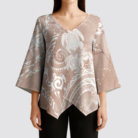 Aloha Hawaii Turtles Floral Kimono Sleeve Blouse Taupe Marbles Glaze