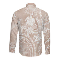 Aloha Hawaii Turtles Floral Long Sleeve Button Shirt Taupe Marbles Glaze LT7 - Polynesian Pride