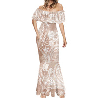 Aloha Hawaii Turtles Floral Mermaid Dress Taupe Marbles Glaze