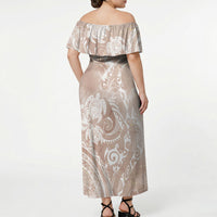 Aloha Hawaii Turtles Floral Off Shoulder Maxi Dress Taupe Marbles Glaze LT7 - Polynesian Pride