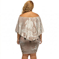 Aloha Hawaii Turtles Floral Off Shoulder Short Dress Taupe Marbles Glaze LT7 - Polynesian Pride