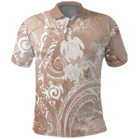 Aloha Hawaii Turtles Floral Polo Shirt Taupe Marbles Glaze