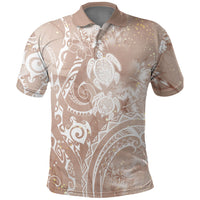 Aloha Hawaii Turtles Floral Polo Shirt Taupe Marbles Glaze LT7 Taupe - Polynesian Pride