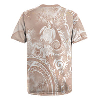 Aloha Hawaii Turtles Floral Rugby Jersey Taupe Marbles Glaze