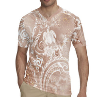 Aloha Hawaii Turtles Floral Rugby Jersey Taupe Marbles Glaze