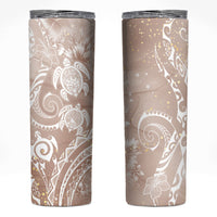 Aloha Hawaii Turtles Floral Skinny Tumbler Taupe Marbles Glaze