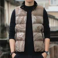 Aloha Hawaii Turtles Floral Sleeveless Puffer Jacket Taupe Marbles Glaze