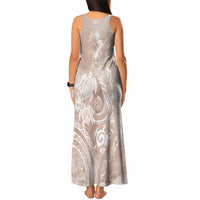 Aloha Hawaii Turtles Floral Tank Maxi Dress Taupe Marbles Glaze LT7 - Polynesian Pride