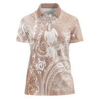 Aloha Hawaii Turtles Floral Women Polo Shirt Taupe Marbles Glaze