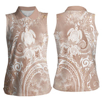 Aloha Hawaii Turtles Floral Women Sleeveless Polo Shirt Taupe Marbles Glaze