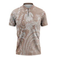 Aloha Hawaii Turtles Floral Zipper Polo Shirt Taupe Marbles Glaze LT7 Taupe - Polynesian Pride