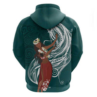 Tahiti Islands Polynesian Plumeria Hoodie Tahitian Vahine 'Ote'a - Teal