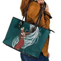 Tahiti Islands Polynesian Plumeria Leather Tote Bag Tahitian Vahine 'Ote'a - Teal