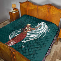 Tahiti Islands Polynesian Plumeria Quilt Tahitian Vahine 'Ote'a - Teal