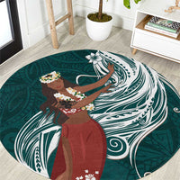 Tahiti Islands Polynesian Plumeria Round Carpet Tahitian Vahine 'Ote'a - Teal LT7 Teal - Polynesian Pride