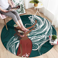 Tahiti Islands Polynesian Plumeria Round Carpet Tahitian Vahine 'Ote'a - Teal LT7 - Polynesian Pride