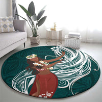 Tahiti Islands Polynesian Plumeria Round Carpet Tahitian Vahine 'Ote'a - Teal LT7 - Polynesian Pride