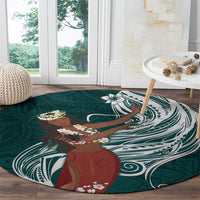 Tahiti Islands Polynesian Plumeria Round Carpet Tahitian Vahine 'Ote'a - Teal LT7 - Polynesian Pride