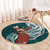 Tahiti Islands Polynesian Plumeria Round Carpet Tahitian Vahine 'Ote'a - Teal LT7 - Polynesian Pride