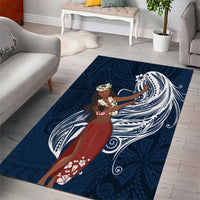 Tahiti Islands Polynesian Plumeria Area Rug Tahitian Vahine 'Ote'a - Navy Blue