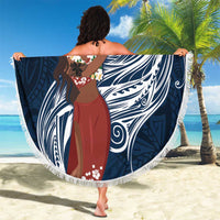 Tahiti Islands Polynesian Plumeria Beach Blanket Tahitian Vahine 'Ote'a - Navy Blue