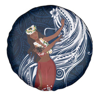 Tahiti Islands Polynesian Plumeria Spare Tire Cover Tahitian Vahine 'Ote'a - Navy Blue