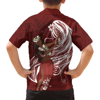 Tahiti Islands Polynesian Plumeria Family Matching Off Shoulder Maxi Dress and Hawaiian Shirt Tahitian Vahine 'Ote'a - Scarlet