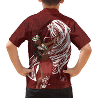 Tahiti Islands Polynesian Plumeria Family Matching Puletasi and Hawaiian Shirt Tahitian Vahine 'Ote'a - Scarlet