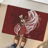 Tahiti Islands Polynesian Plumeria Rubber Doormat Tahitian Vahine 'Ote'a - Scarlet