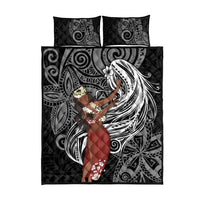 Tahiti Islands Polynesian Plumeria Quilt Bed Set Tahitian Vahine 'Ote'a - Black