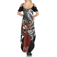 Tahiti Islands Polynesian Plumeria Summer Maxi Dress Tahitian Vahine 'Ote'a - Black
