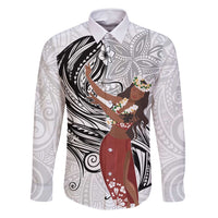 Tahiti Islands Polynesian Plumeria Family Matching Mermaid Dress and Hawaiian Shirt Tahitian Vahine 'Ote'a - White LT7 Dad's Shirt - Long Sleeve White - Polynesian Pride