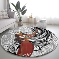 Tahiti Islands Polynesian Plumeria Round Carpet Tahitian Vahine 'Ote'a - White