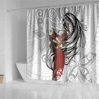 Tahiti Islands Polynesian Plumeria Shower Curtain Tahitian Vahine 'Ote'a - White