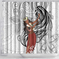 Tahiti Islands Polynesian Plumeria Shower Curtain Tahitian Vahine 'Ote'a - White
