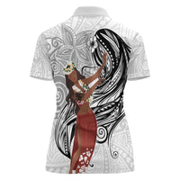 Tahiti Islands Polynesian Plumeria Women Polo Shirt Tahitian Vahine 'Ote'a - White