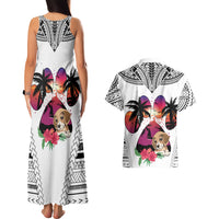 Polynesian Couples Matching Tank Maxi Dress and Hawaiian Shirt Dog Lover With Beagle - Sunset At The Beach White Ver LT7 - Polynesian Pride