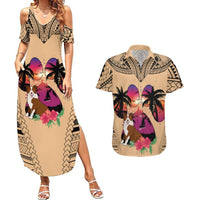 Polynesian Couples Matching Summer Maxi Dress and Hawaiian Shirt Dog Lover With Border Collie - Sunset At The Beach LT7 Coral - Polynesian Pride
