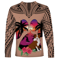 Polynesian Long Sleeve Shirt Dog Lover With Border Collie - Sunset At The Beach Brown Ver LT7 - Polynesian Pride