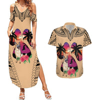 Polynesian Couples Matching Summer Maxi Dress and Hawaiian Shirt Dog Lover With German Shepherd - Sunset At The Beach LT7 Coral - Polynesian Pride