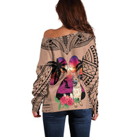 Polynesian Off Shoulder Sweater Dog Lover With German Shepherd - Sunset At The Beach Brown Ver LT7 - Polynesian Pride