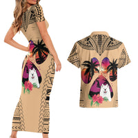 Polynesian Couples Matching Short Sleeve Bodycon Dress and Hawaiian Shirt Dog Lover With Samoyed - Sunset At The Beach LT7 - Polynesian Pride
